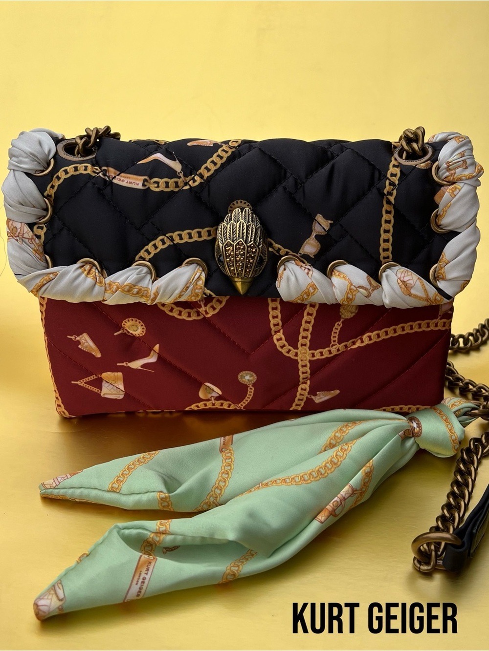 NWT $258 Kurt Geiger London Kensington Scarf Chain Crossbody Bag